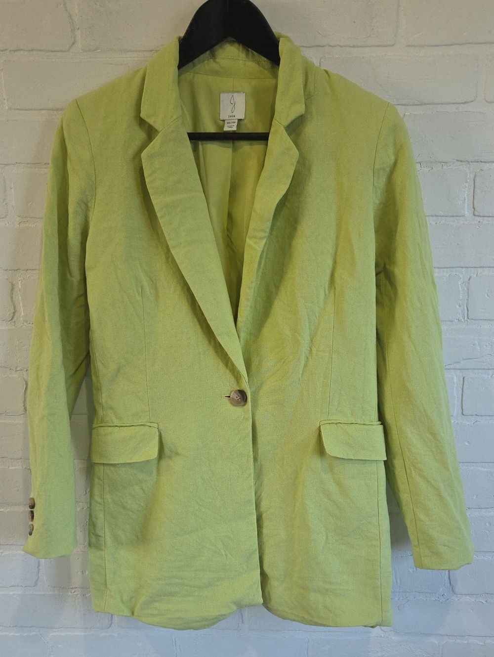 Joie Lime Green Single-Button Linen-Blend Blazer